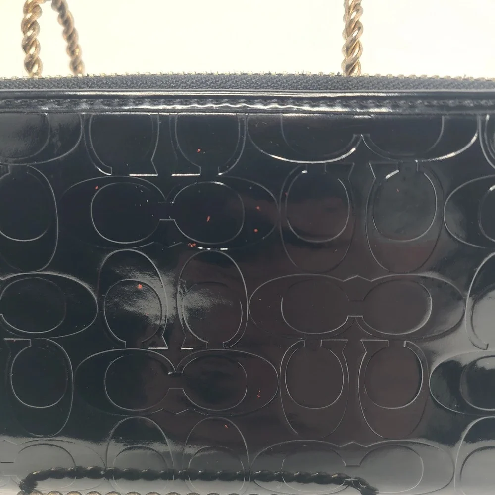 Coach Patent Logo Embossed Leather Heart Zip‎ Around Accordion Wallet Black Y2K